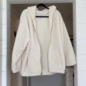 American Eagle Sherpa Zip-Up Hoodie in White Size M